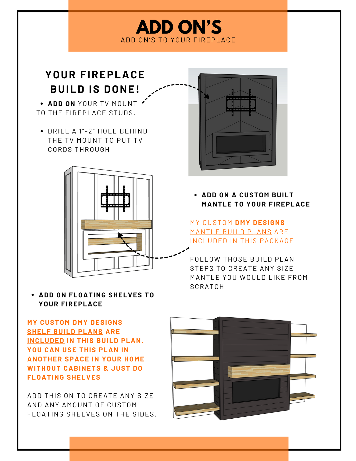 DMY FIREPLACE, CABINETS & FLOATING SHELVES BUILD PLANS